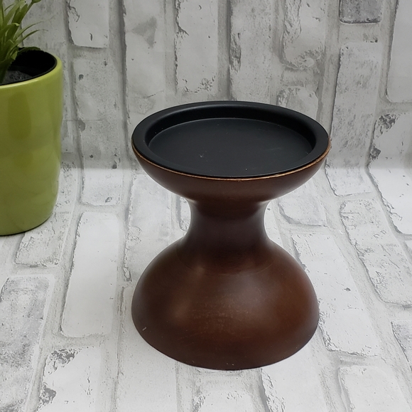 Crate and Barrel Wooden Pillar Candle Curve Holder - Picture 2 of 11